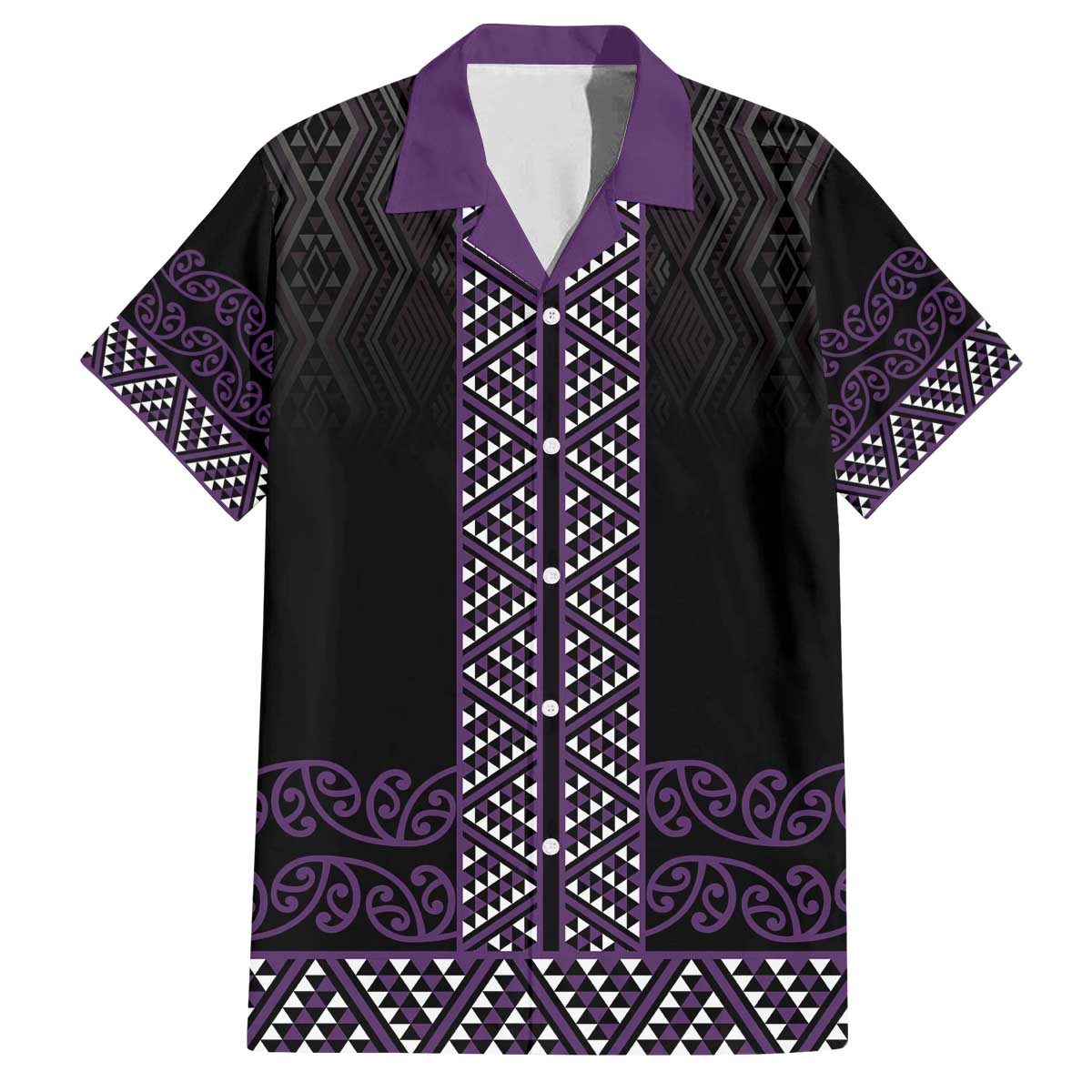 Maori Taniko Patterns Family Matching Off The Shoulder Long Sleeve Dress and Hawaiian Shirt Purple Niho Taniwha Mix Paatiki Motifs