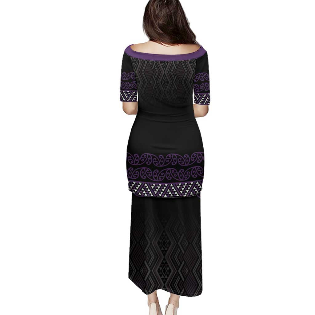 Maori Taniko Patterns Family Matching Puletasi and Hawaiian Shirt Purple Niho Taniwha Mix Paatiki Motifs