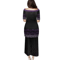 Maori Taniko Patterns Family Matching Puletasi and Hawaiian Shirt Purple Niho Taniwha Mix Paatiki Motifs