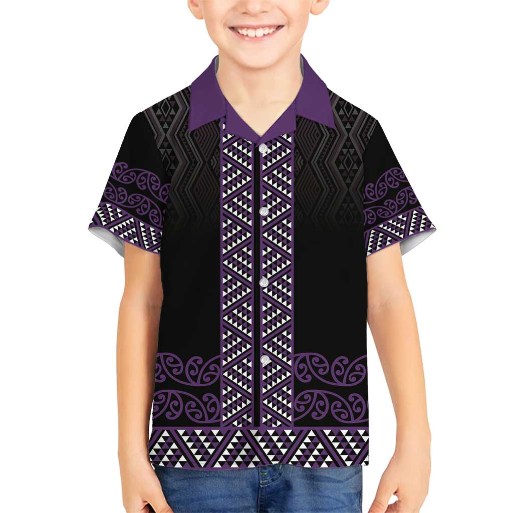 Maori Taniko Patterns Family Matching Puletasi and Hawaiian Shirt Purple Niho Taniwha Mix Paatiki Motifs