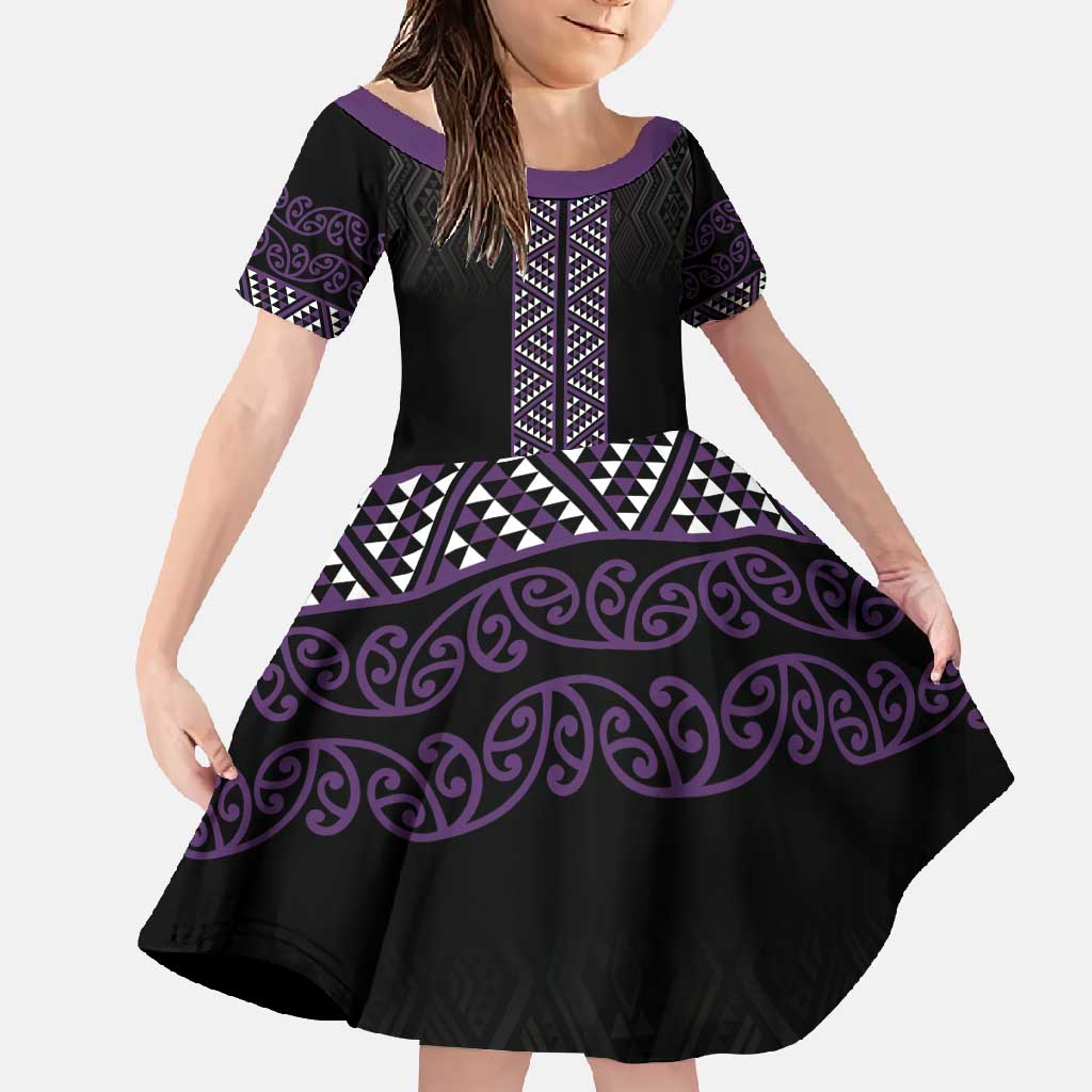 Maori Taniko Patterns Family Matching Short Sleeve Bodycon Dress and Hawaiian Shirt Purple Niho Taniwha Mix Paatiki Motifs