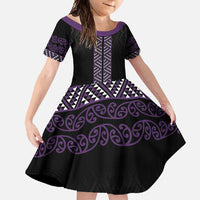 Maori Taniko Patterns Family Matching Short Sleeve Bodycon Dress and Hawaiian Shirt Purple Niho Taniwha Mix Paatiki Motifs