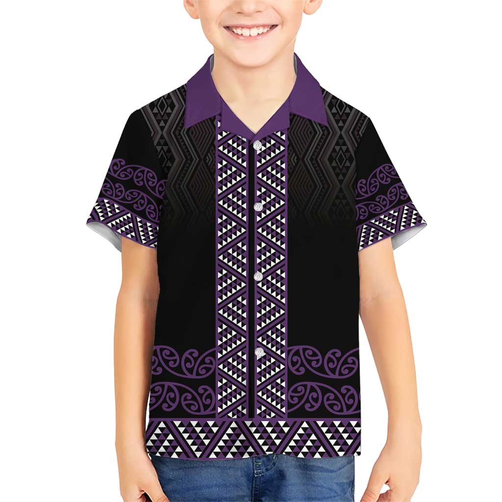 Maori Taniko Patterns Family Matching Short Sleeve Bodycon Dress and Hawaiian Shirt Purple Niho Taniwha Mix Paatiki Motifs