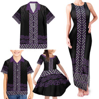 Maori Taniko Patterns Family Matching Tank Maxi Dress and Hawaiian Shirt Purple Niho Taniwha Mix Paatiki Motifs