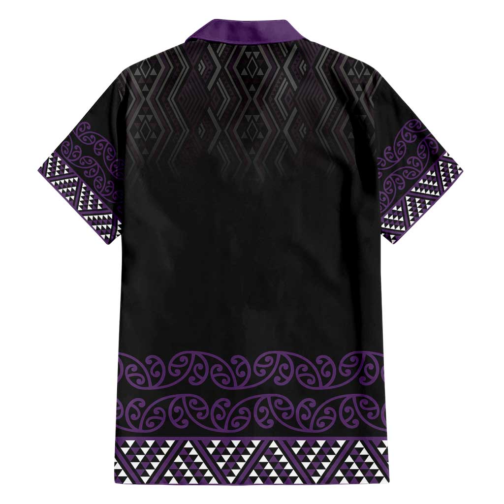 Maori Taniko Patterns Hawaiian Shirt Purple Niho Taniwha Mix Paatiki Motifs