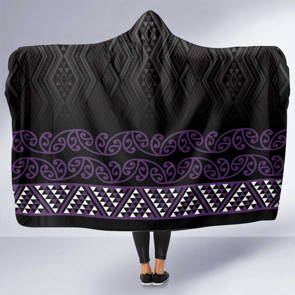 Maori Taniko Patterns Hooded Blanket Purple Niho Taniwha Mix Paatiki Motifs LT7 One Size Purple - Polynesian Pride