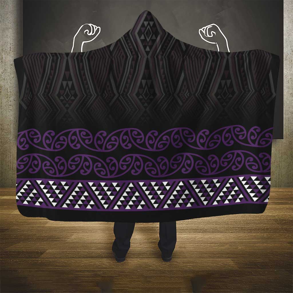 Maori Taniko Patterns Hooded Blanket Purple Niho Taniwha Mix Paatiki Motifs LT7 - Polynesian Pride