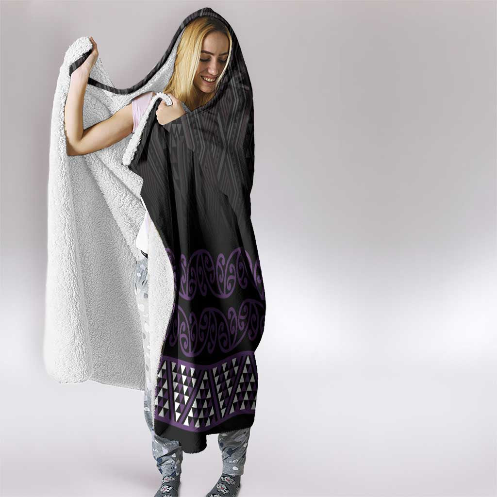 Maori Taniko Patterns Hooded Blanket Purple Niho Taniwha Mix Paatiki Motifs LT7 - Polynesian Pride