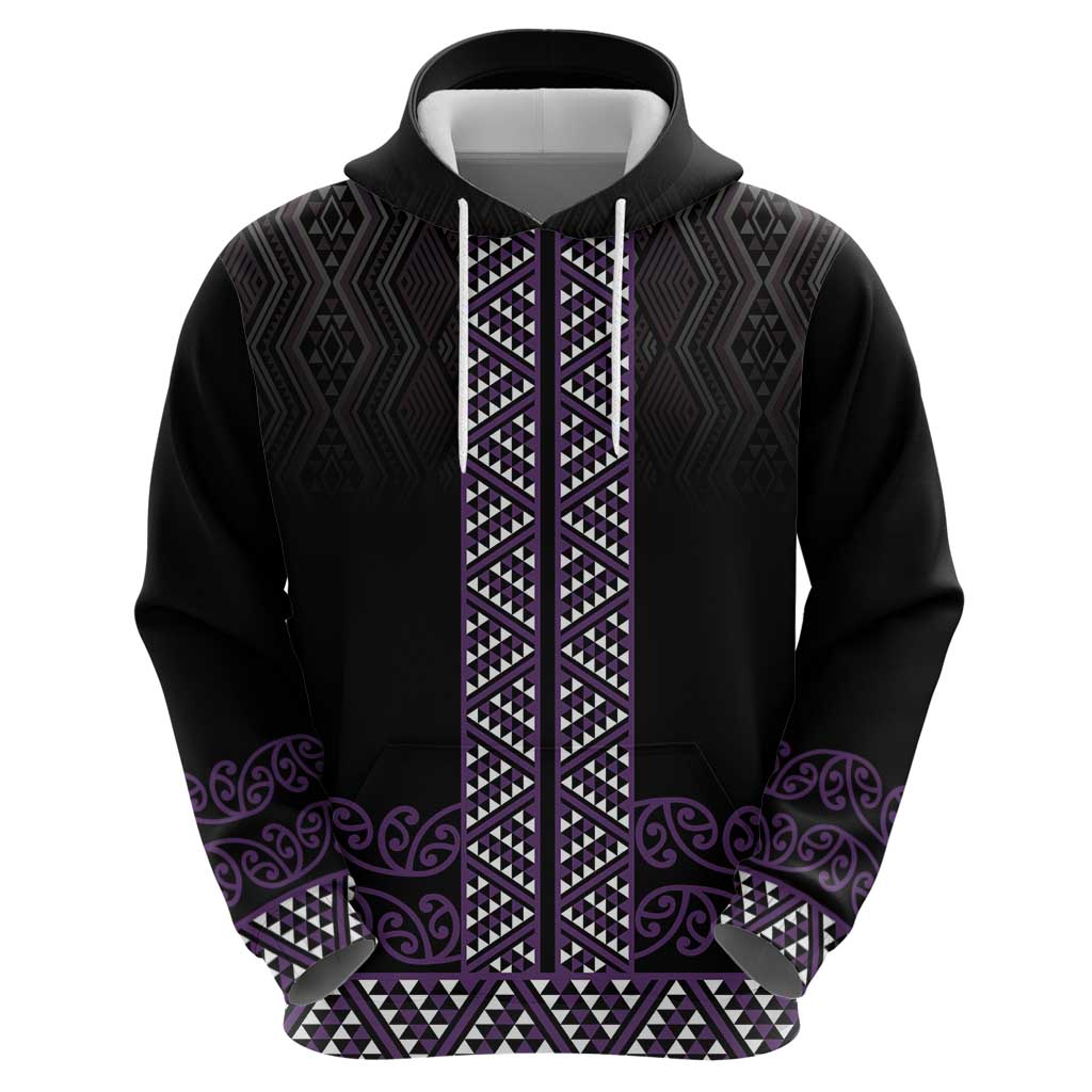 Maori Taniko Patterns Hoodie Purple Niho Taniwha Mix Paatiki Motifs