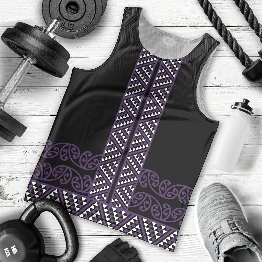 Maori Taniko Patterns Men Tank Top Purple Niho Taniwha Mix Paatiki Motifs