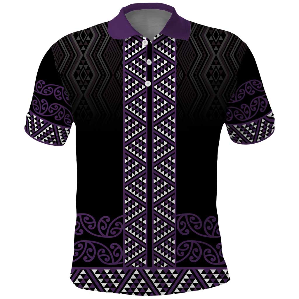 Maori Taniko Patterns Polo Shirt Purple Niho Taniwha Mix Paatiki Motifs