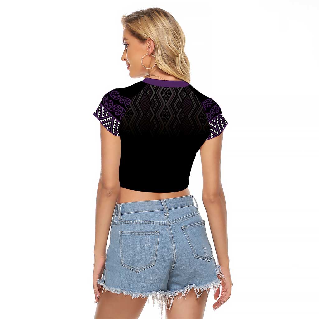 Maori Taniko Patterns Raglan Cropped T Shirt Purple Niho Taniwha Mix Paatiki Motifs LT7 - Polynesian Pride