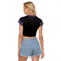 Maori Taniko Patterns Raglan Cropped T Shirt Purple Niho Taniwha Mix Paatiki Motifs LT7 - Polynesian Pride