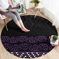 Maori Taniko Patterns Round Carpet Purple Niho Taniwha Mix Paatiki Motifs