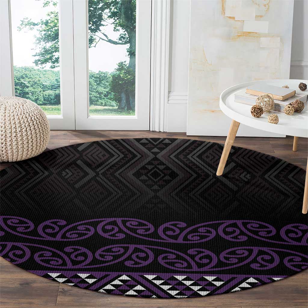Maori Taniko Patterns Round Carpet Purple Niho Taniwha Mix Paatiki Motifs