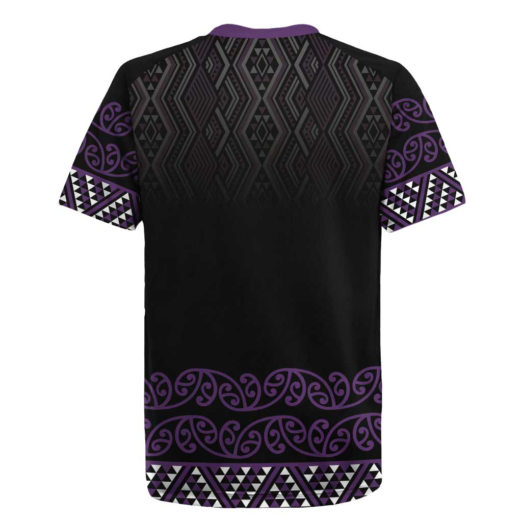 Maori Taniko Patterns Rugby Jersey Purple Niho Taniwha Mix Paatiki Motifs
