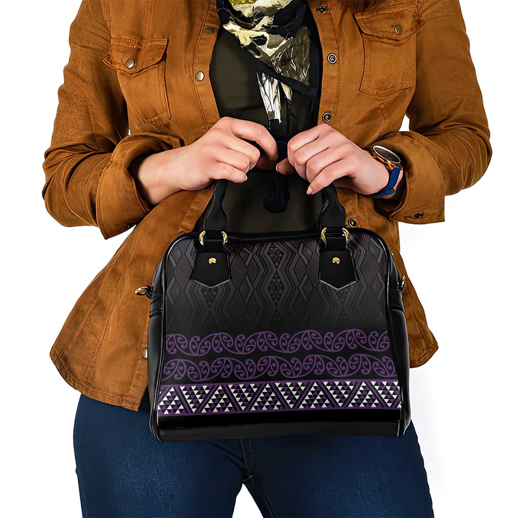 Maori Taniko Patterns Shoulder Handbag Purple Niho Taniwha Mix Paatiki Motifs