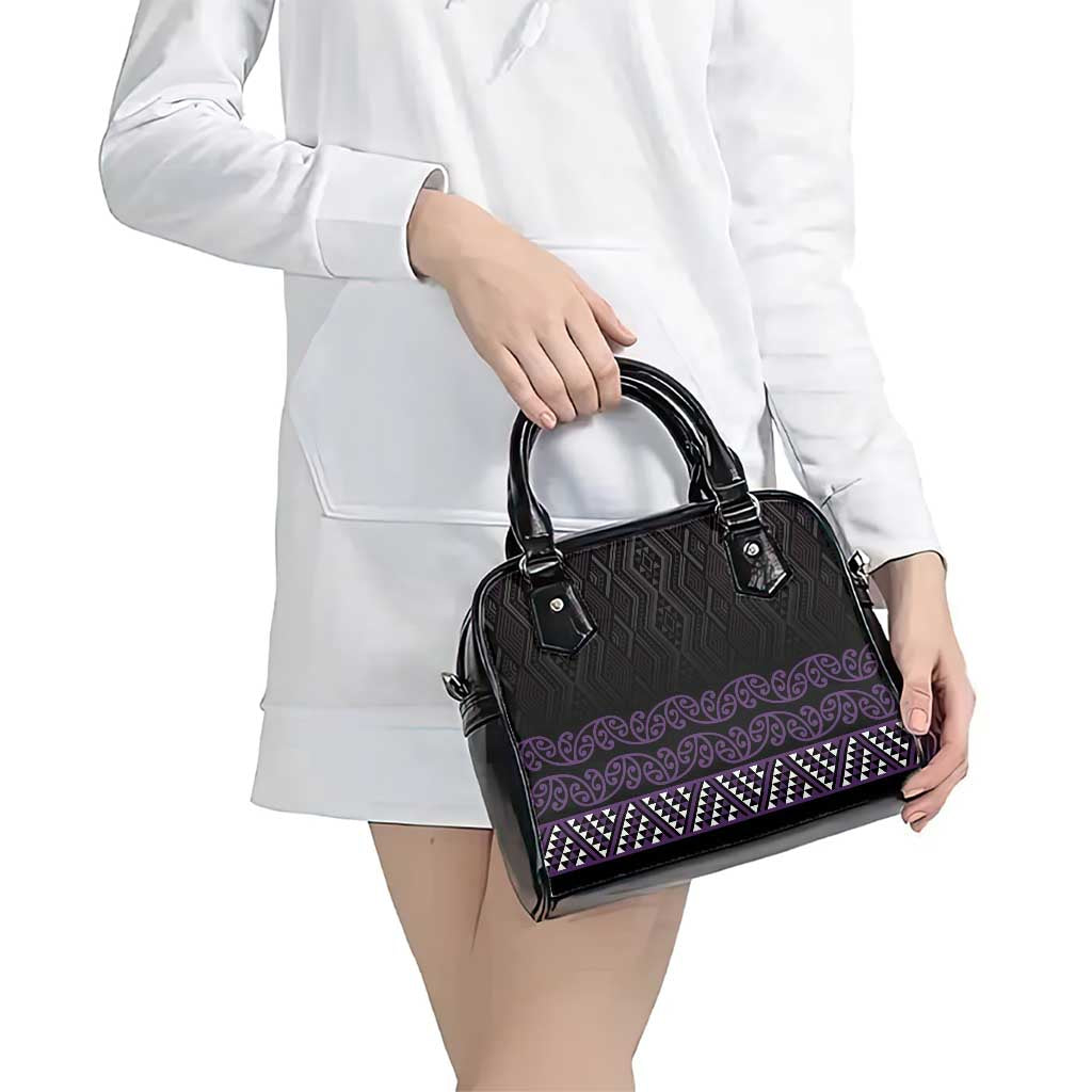 Maori Taniko Patterns Shoulder Handbag Purple Niho Taniwha Mix Paatiki Motifs
