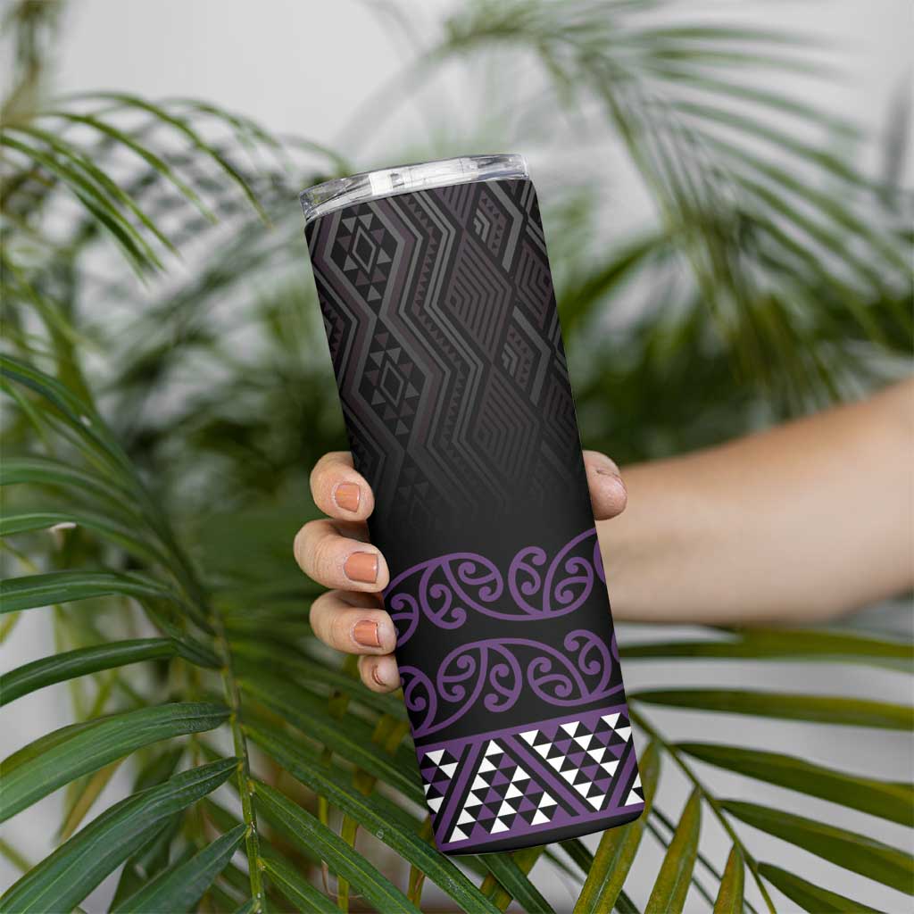 Maori Taniko Patterns Skinny Tumbler Purple Niho Taniwha Mix Paatiki Motifs