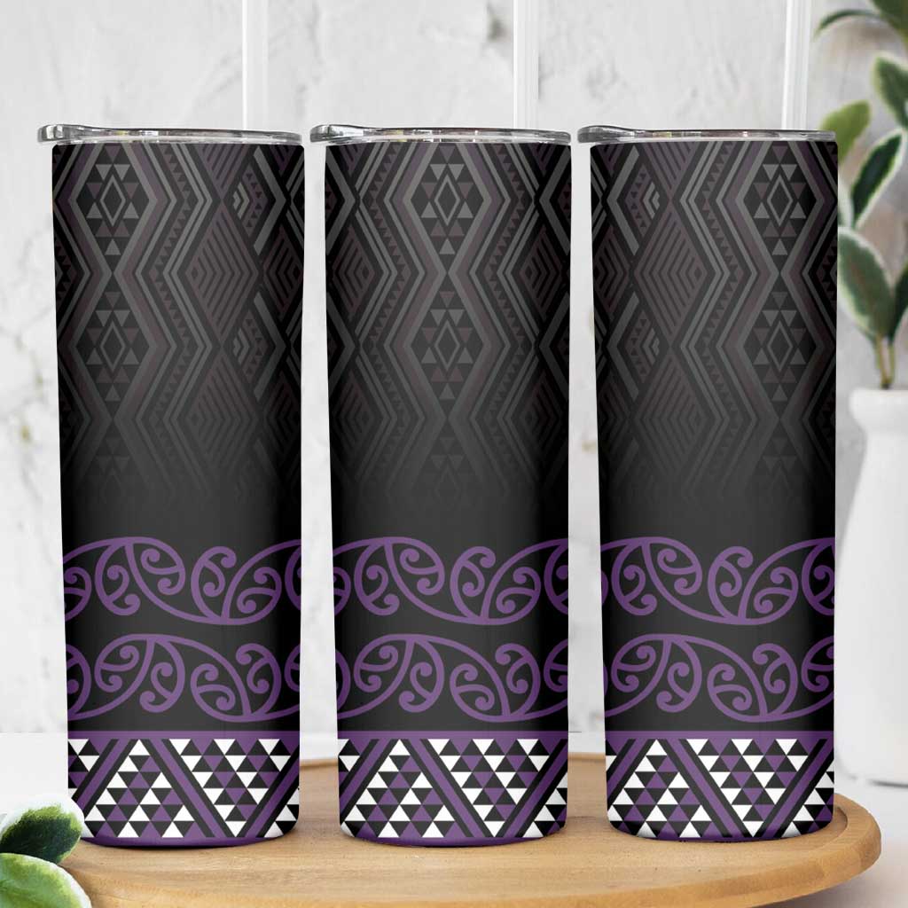Maori Taniko Patterns Skinny Tumbler Purple Niho Taniwha Mix Paatiki Motifs