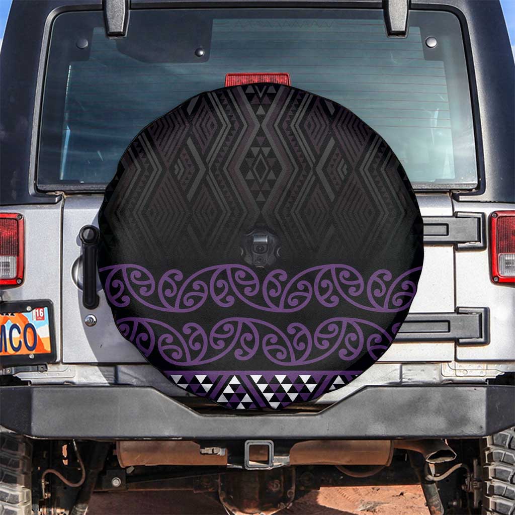 Maori Taniko Patterns Spare Tire Cover Purple Niho Taniwha Mix Paatiki Motifs