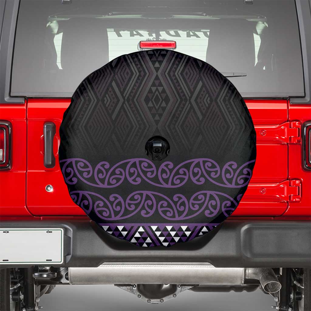 Maori Taniko Patterns Spare Tire Cover Purple Niho Taniwha Mix Paatiki Motifs