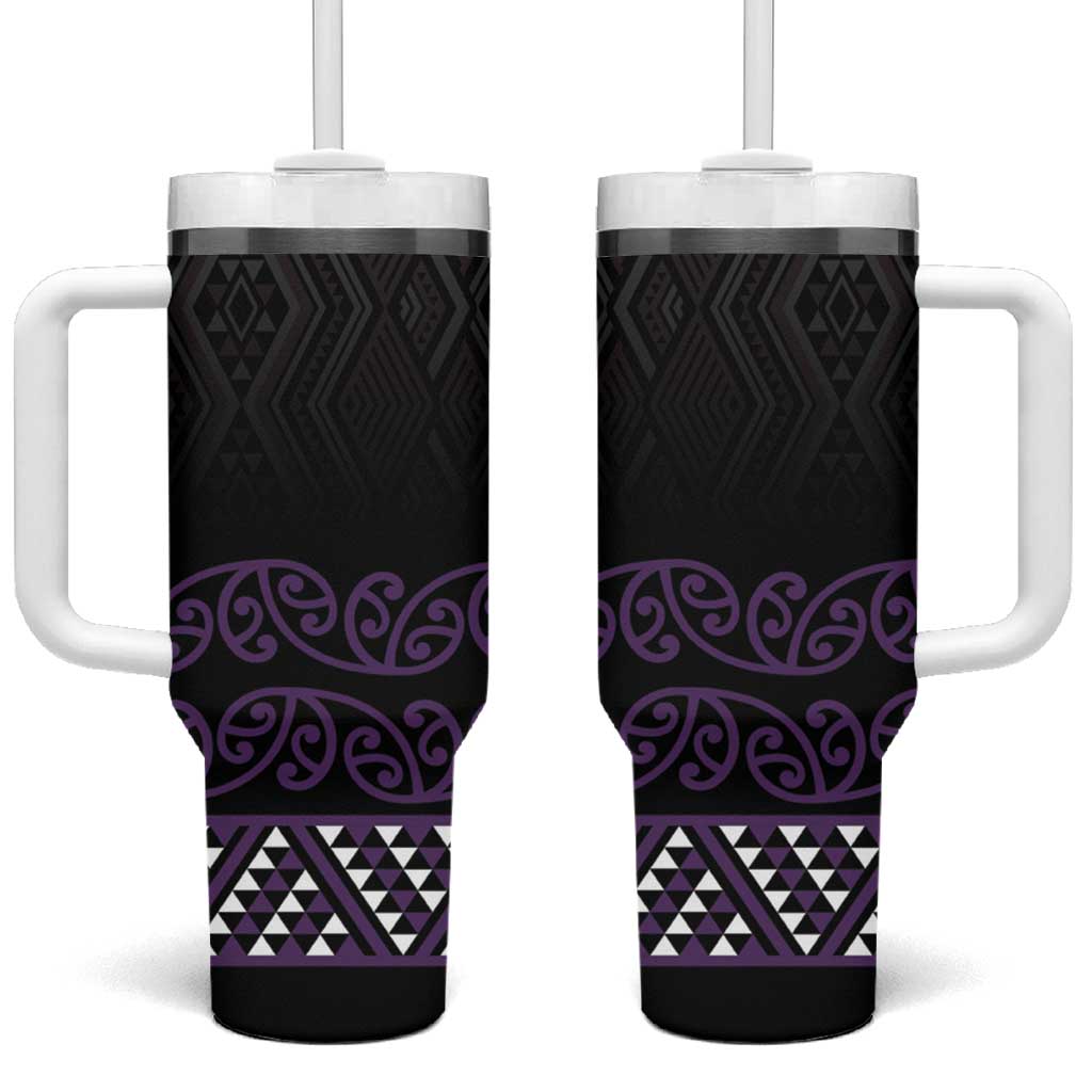 Maori Taniko Patterns Tumbler With Handle Purple Niho Taniwha Mix Paatiki Motifs