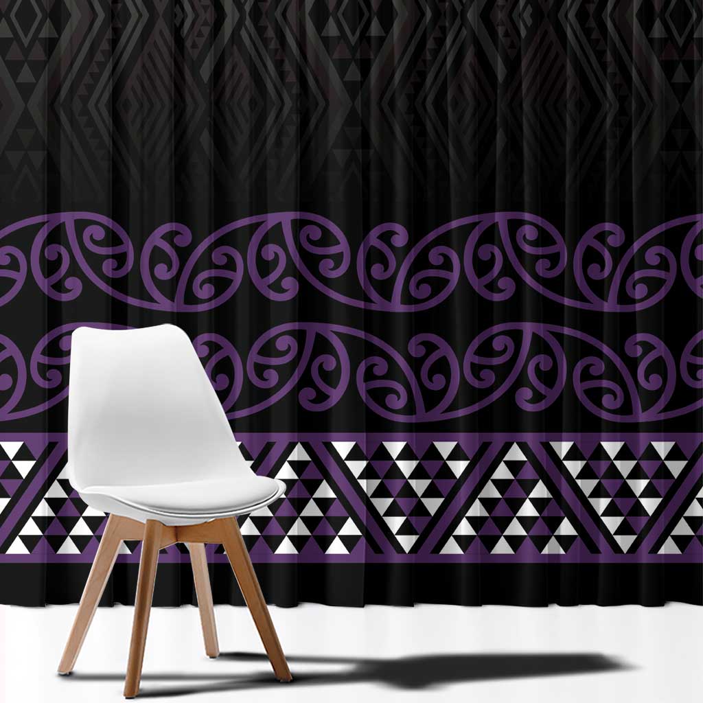 Maori Taniko Patterns Window Curtain Purple Niho Taniwha Mix Paatiki Motifs