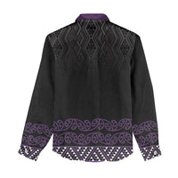 Maori Taniko Patterns Women Casual Shirt Purple Niho Taniwha Mix Paatiki Motifs