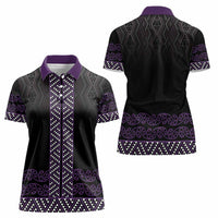 Maori Taniko Patterns Women Polo Shirt Purple Niho Taniwha Mix Paatiki Motifs