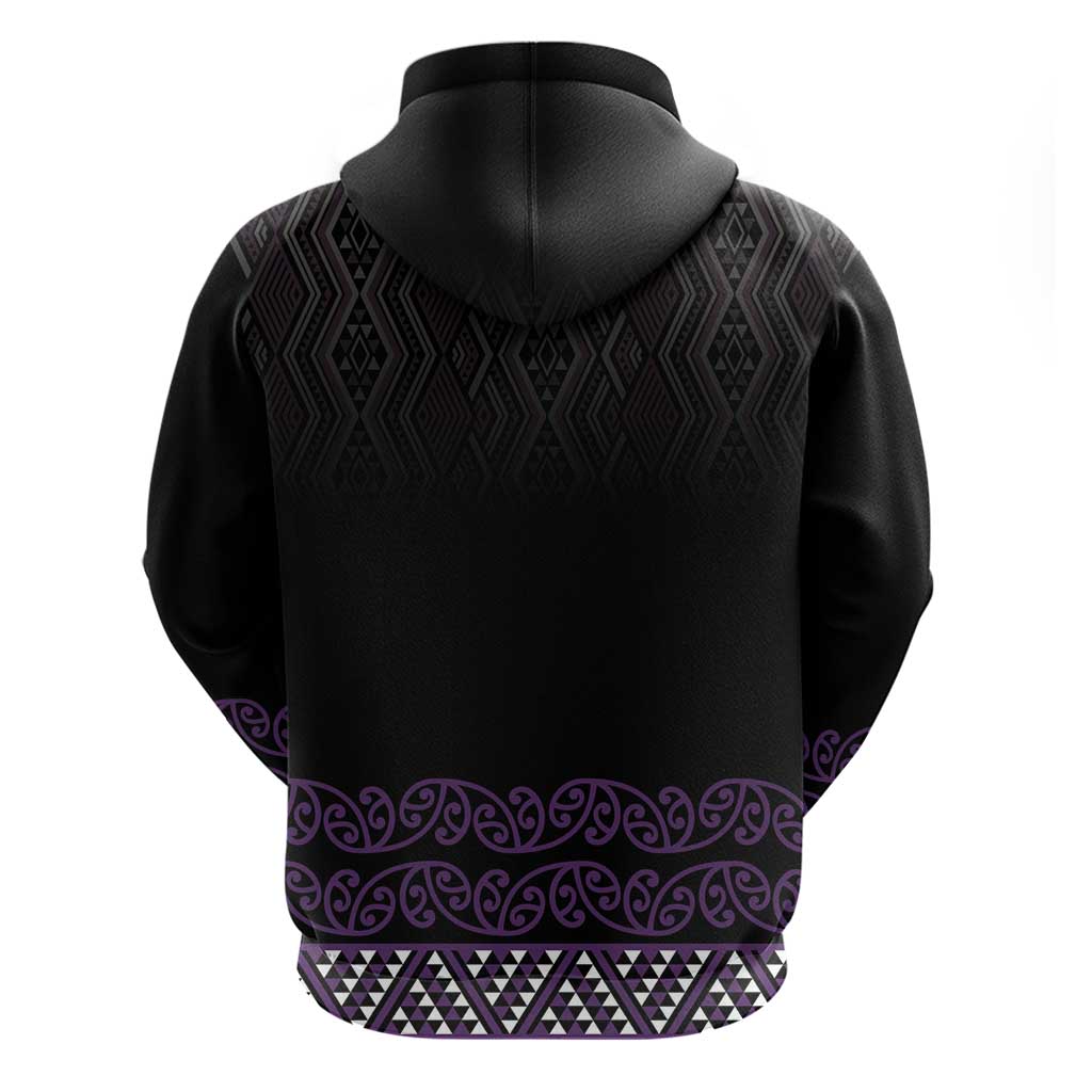 Maori Taniko Patterns Zip Hoodie Purple Niho Taniwha Mix Paatiki Motifs