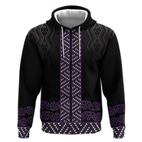 Maori Taniko Patterns Zip Hoodie Purple Niho Taniwha Mix Paatiki Motifs