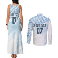 Fiji Rugby Custom Kaiviti Masi Couples Matching Tank Maxi Dress and Long Sleeve Button Shirt Turquoise - Polynesian Pride