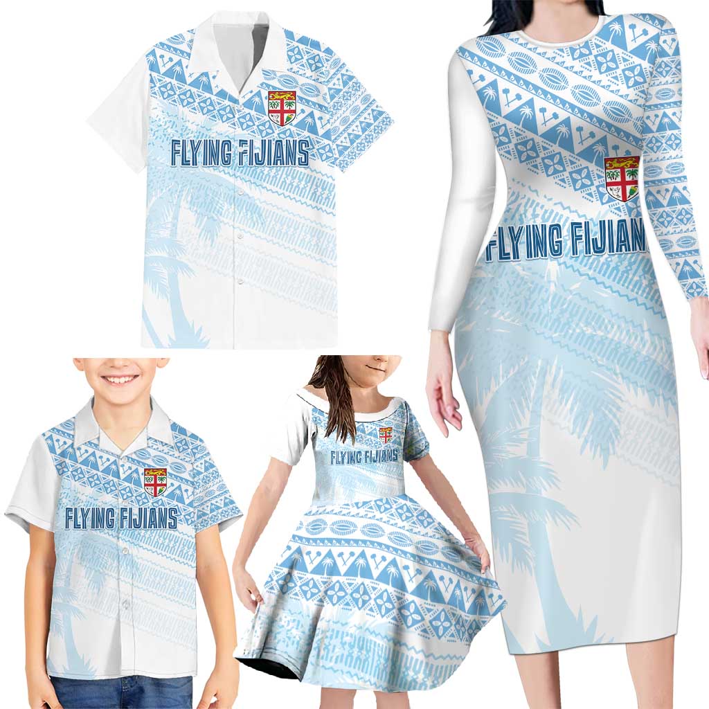Fiji Rugby Custom Kaiviti Masi Family Matching Long Sleeve Bodycon Dress and Hawaiian Shirt Turquoise - Polynesian Pride