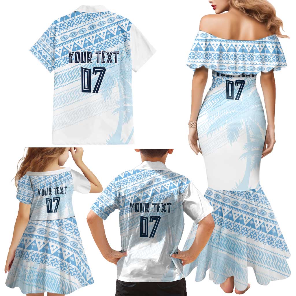 Fiji Rugby Custom Kaiviti Masi Family Matching Mermaid Dress and Hawaiian Shirt Turquoise - Polynesian Pride