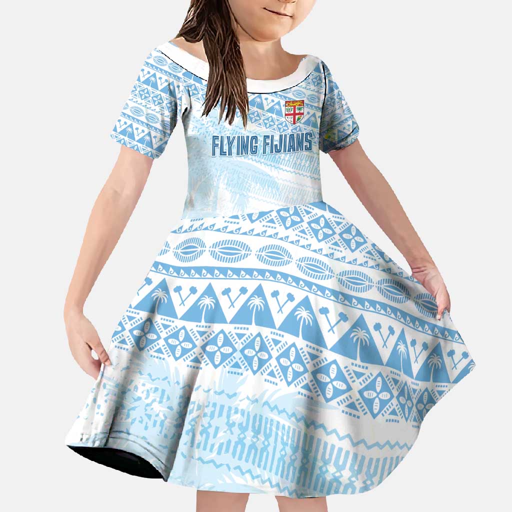 Fiji Rugby Custom Kaiviti Masi Family Matching Off Shoulder Maxi Dress and Hawaiian Shirt Turquoise - Polynesian Pride