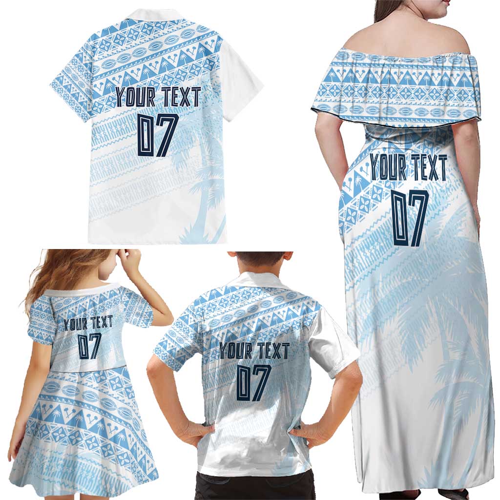 Fiji Rugby Custom Kaiviti Masi Family Matching Off Shoulder Maxi Dress and Hawaiian Shirt Turquoise - Polynesian Pride