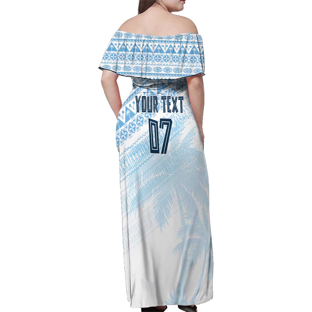 Fiji Rugby Custom Kaiviti Masi Family Matching Off Shoulder Maxi Dress and Hawaiian Shirt Turquoise - Polynesian Pride