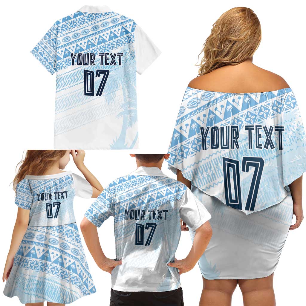 Fiji Rugby Custom Kaiviti Masi Family Matching Off Shoulder Short Dress and Hawaiian Shirt Turquoise - Polynesian Pride