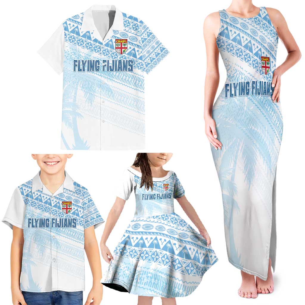 Fiji Rugby Custom Kaiviti Masi Family Matching Tank Maxi Dress and Hawaiian Shirt Turquoise - Polynesian Pride
