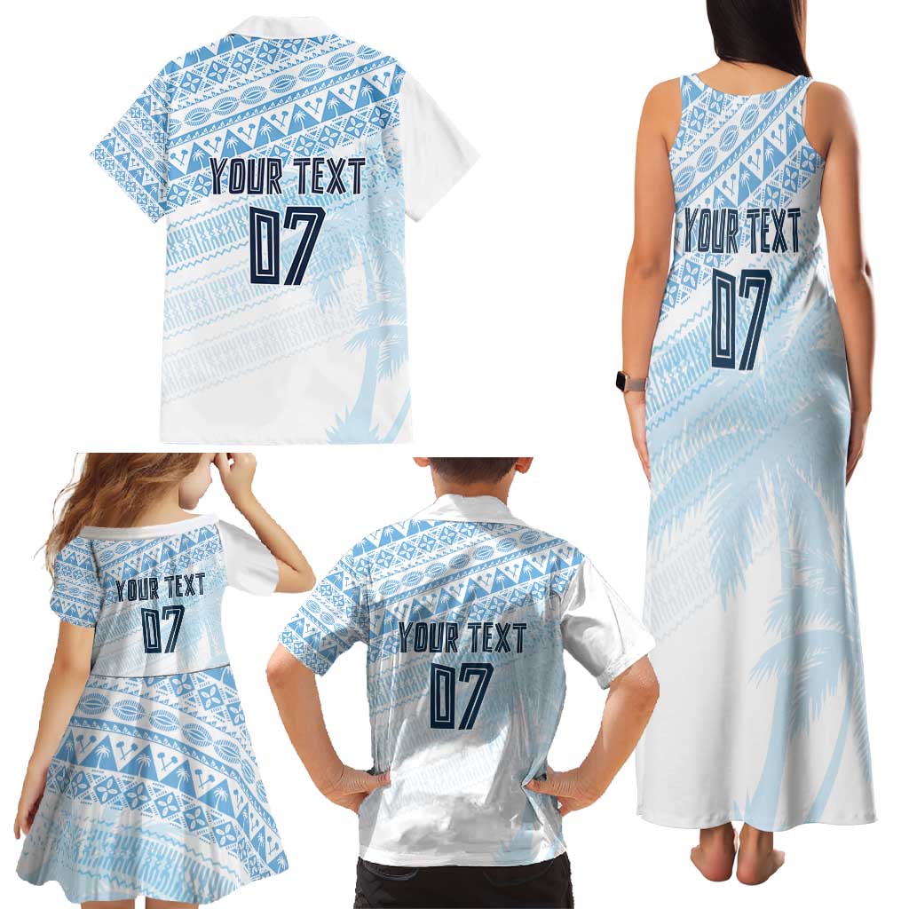 Fiji Rugby Custom Kaiviti Masi Family Matching Tank Maxi Dress and Hawaiian Shirt Turquoise - Polynesian Pride