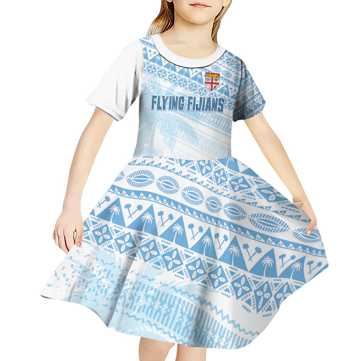 Fiji Rugby Custom Kaiviti Masi Kid Short Sleeve Dress Turquoise - Polynesian Pride