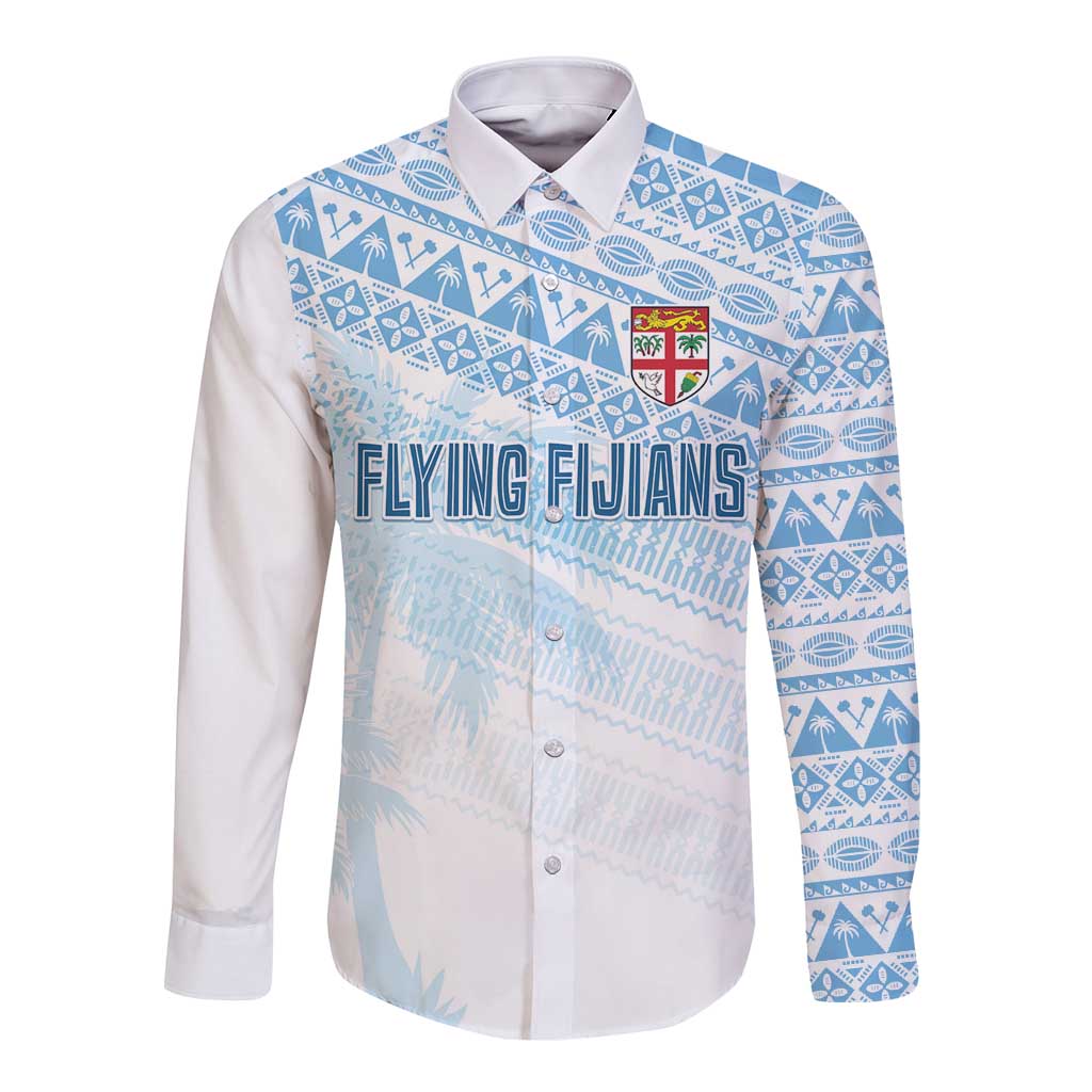 Fiji Rugby Custom Kaiviti Masi Long Sleeve Button Shirt Turquoise - Polynesian Pride