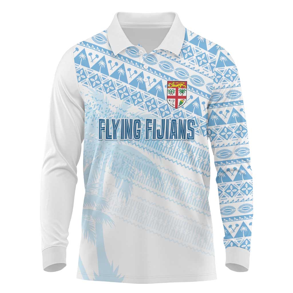 Fiji Rugby Custom Kaiviti Masi Long Sleeve Polo Shirt Turquoise - Polynesian Pride