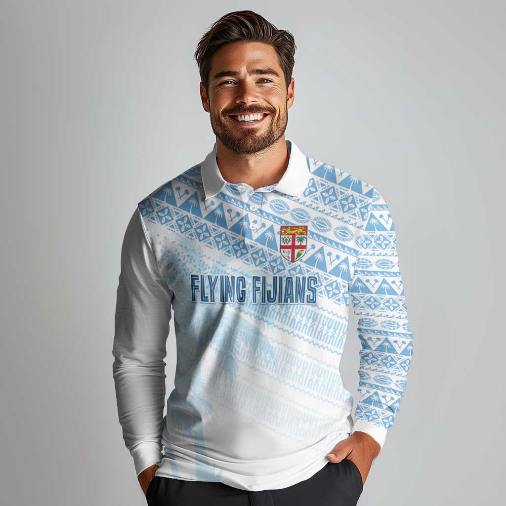 Fiji Rugby Custom Kaiviti Masi Long Sleeve Polo Shirt Turquoise - Polynesian Pride