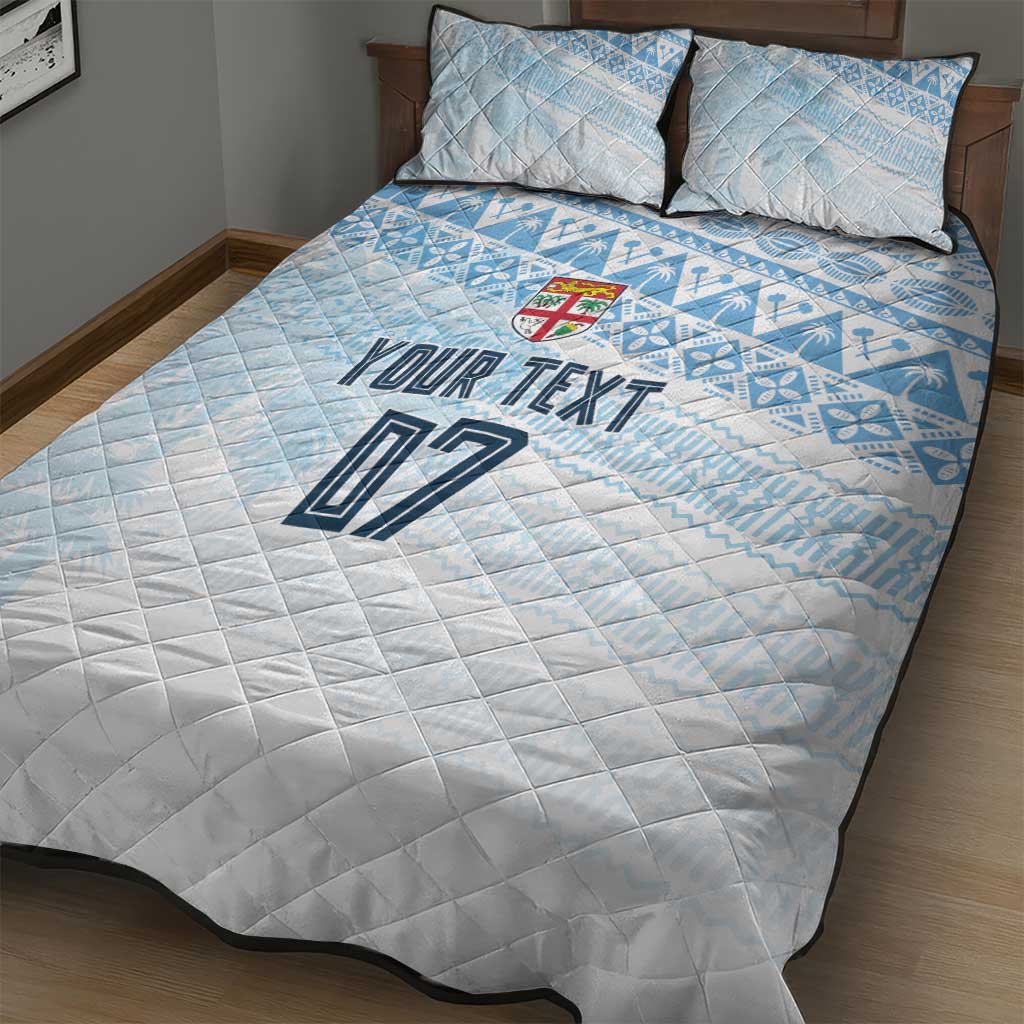 Fiji Rugby Custom Kaiviti Masi Quilt Bed Set Turquoise - Polynesian Pride