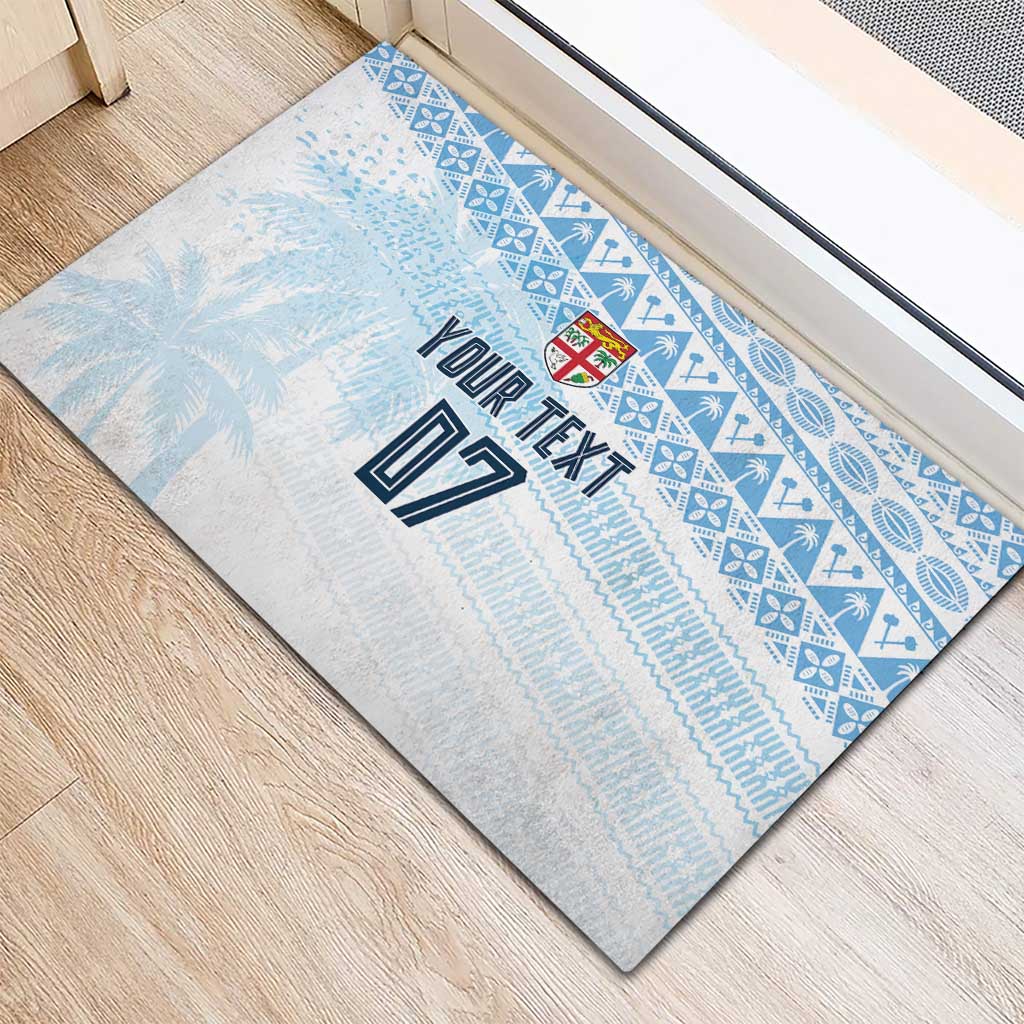 Fiji Rugby Custom Kaiviti Masi Rubber Doormat Turquoise - Polynesian Pride