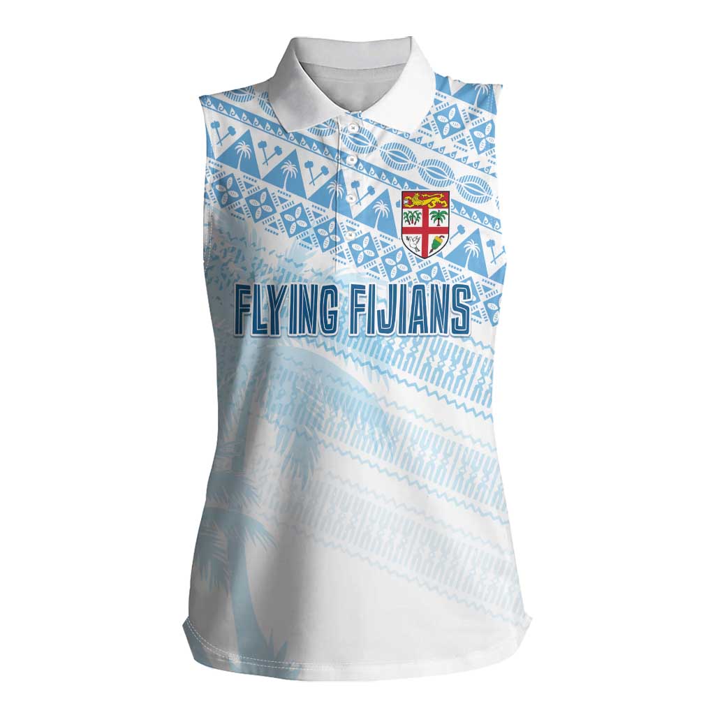 Fiji Rugby Custom Kaiviti Masi Women Sleeveless Polo Shirt Turquoise - Polynesian Pride