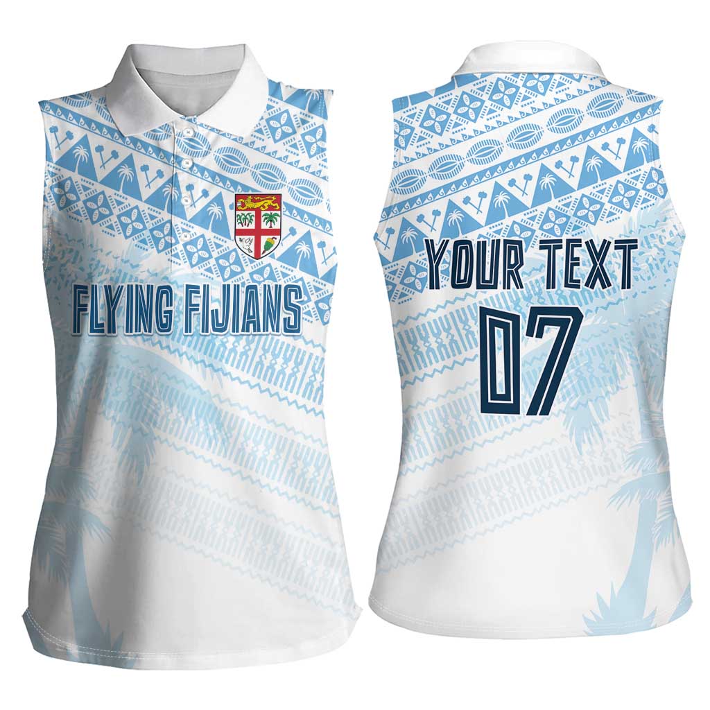 Fiji Rugby Custom Kaiviti Masi Women Sleeveless Polo Shirt Turquoise - Polynesian Pride