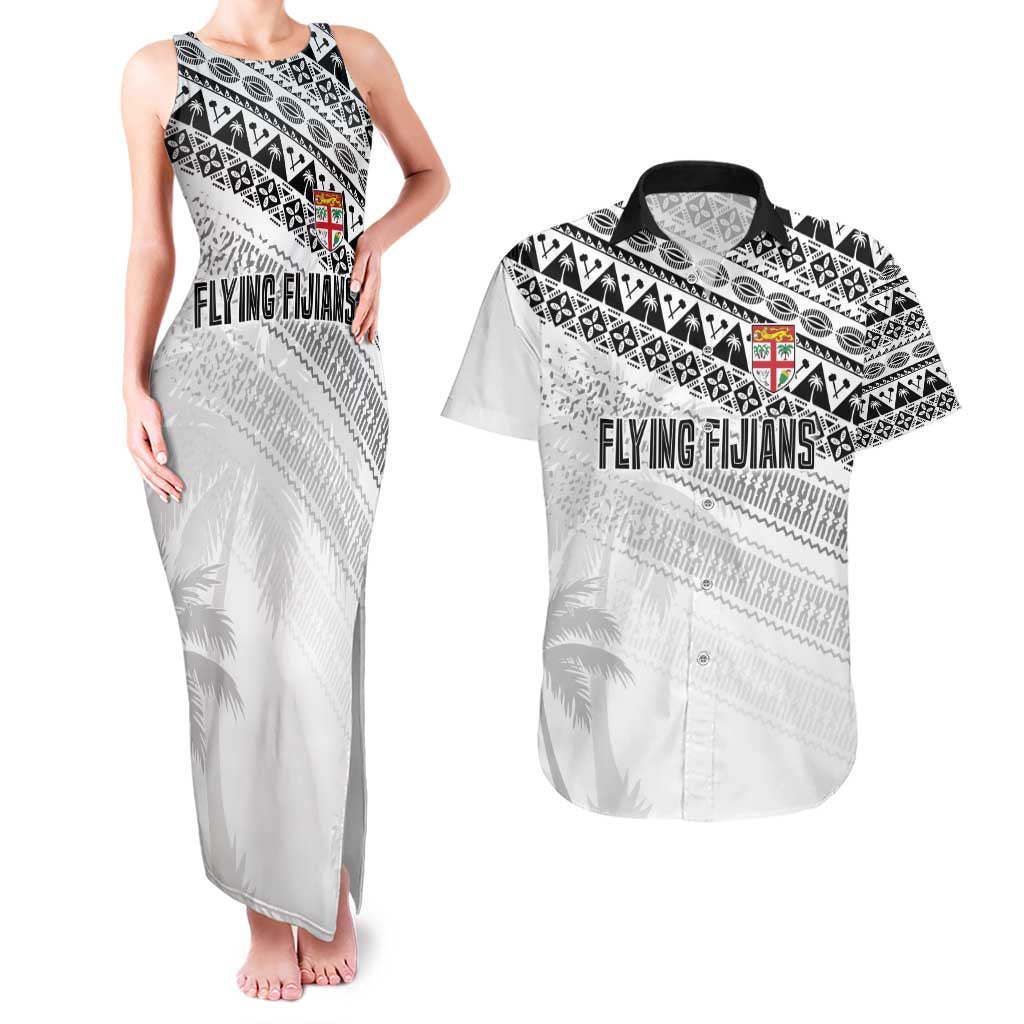 Fiji Rugby Custom Kaiviti Masi Couples Matching Tank Maxi Dress and Hawaiian Shirt Black - Polynesian Pride
